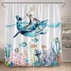 Funny Diving Cat Shower Curtain Whale Sea Turtle Seahorse Fish Coral Ocean Animals Underwater Scenery Children Bathroom Decor