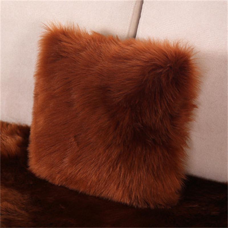 Modern Solid Color Faux Wool Fur Plush Cushion Pillow