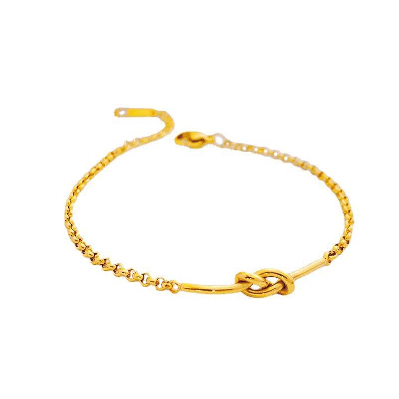 18K Gold Titanium Steel Bracelet with Japanese and Korean Knot Design - Elegant All-Match Jewelry for Girlfriends