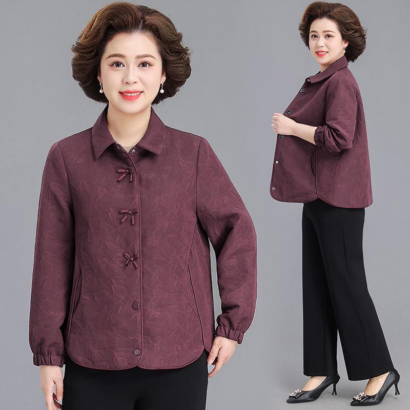 

Elegant Spring & Autumn Lapel Jacket for Mothers, 2026 Chinese Style for Middle-Aged and Elderly Women 2XL (125-140 lbs)