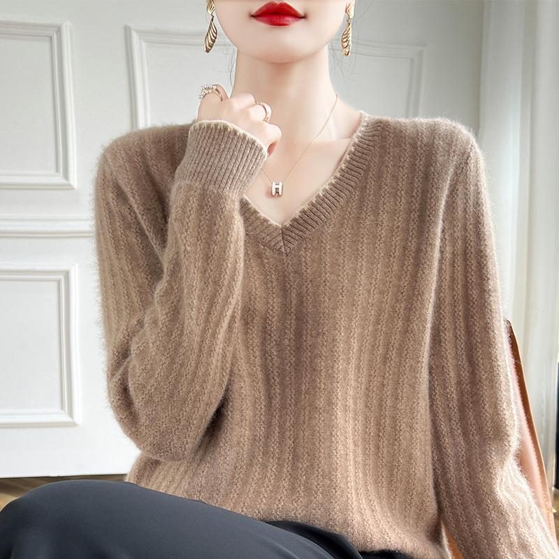 Dámský kašmírový svetr Qinghe kašmír 30% kašmír 70% vlna podzimní a zimní kašmírový svetr měkký a teplý