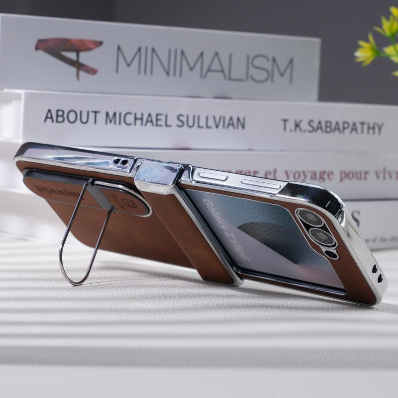 Samsung Z Flip6/7/5 Electroplated Leather Stand Case - Anti-Fall Protective Cover