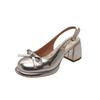 Fashion Bow Women Heeled Sandals Platform Loafers Shoes Woman Slingback 2025 Trend Dress Shallow Summer Pumps Soft Leather Sandalias