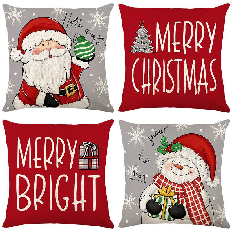 New Christmas Cartoon Old Man Snowman Print Pattern Pillow Cover Living Room Sofa Cushion Cover Pillow Cover