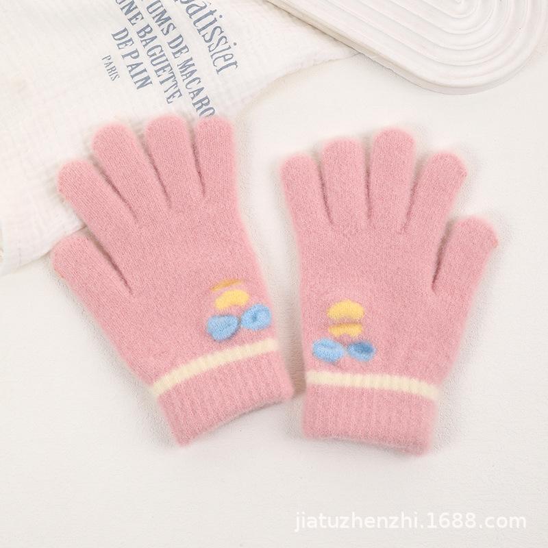 

Смайлик детская шерсть пять пальцев мальчики и девочки ученики начальной школы холодные детские пальчиковые вязаные перчатки зима