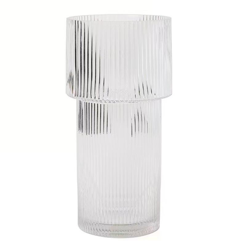 Nordic Glass Flower Vase Vase Hydroponic Glass Container Wedding Centerpiece Table Decoration Wedding Vase Ornaments (Transparent,14*30cm)