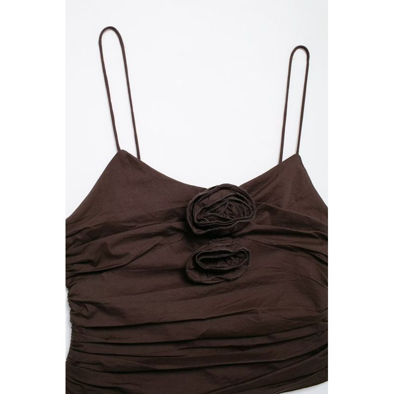 Kaslead New Arrival Women's Fashion Style Fashion Convex Flower Decoration Ruched Short Top 0881075