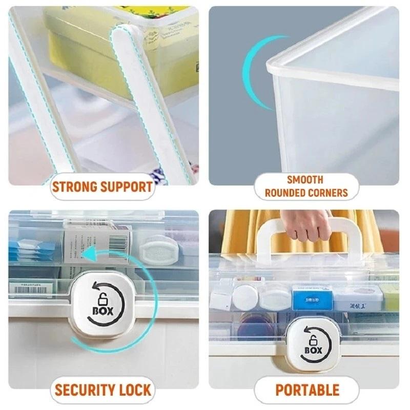 3-Tier Medicine Storage Box First Aid Kit Container Portable Plastic Medicine Storage Organizer Multipurpose Drug Distribution