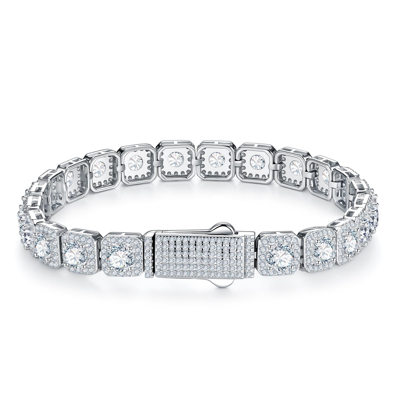 7mm 8mm S925 Sterling Silver Bezel Set Moissanite Tennis Bracelet Square Frame Round Cut Fine Jewelry  8.73-16.44 CTW 6.5inch/16.51cm