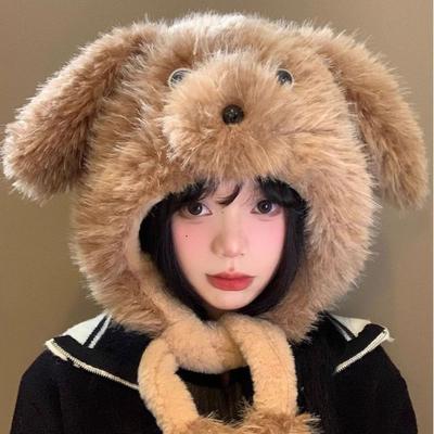 Kawaii Movable Puppy Ears Hat Cartoon Warm Cap Casual Fluffy Lei Feng Hat  Girls