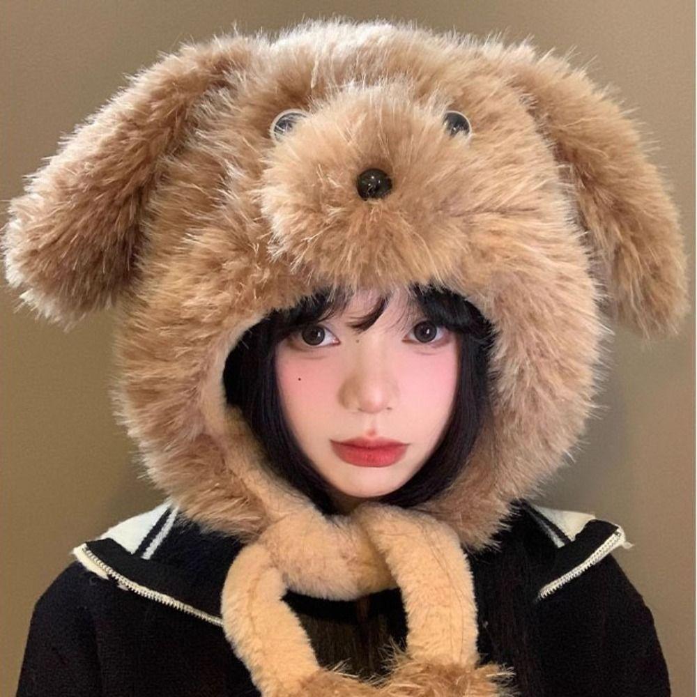 Windproof Movable Puppy Ears Hat Kawaii Warm Cap Fluffy Lei Feng Hat  Apparel Accessories