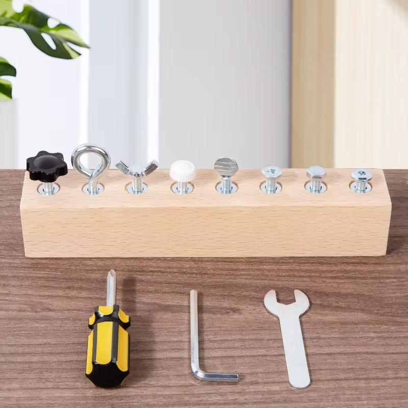 [J] 1 Set Early Education Montessori Fine Motor Skills Trainingimprove Toys Kids Wooden Screw Nut Disassembly Toy