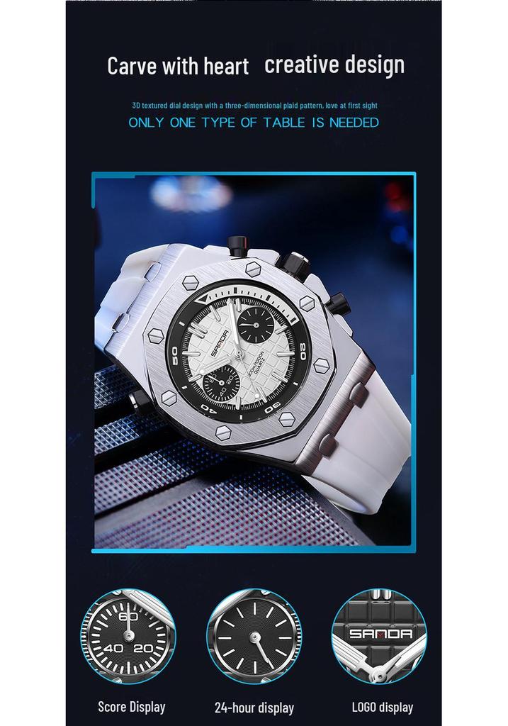 SANDA 7027 Luminous Waterproof Quartz Men's Wristwatch with Stud Accents