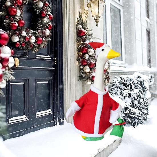 Weihnachtsgans Outfit für 23" Veranda Gans Statue Weihnachtsmann Elfen Kleidung und Hut Set für Outdoor Rasen Terrasse Hof Deko