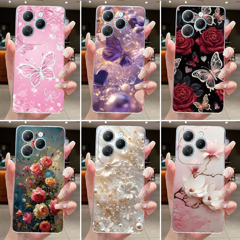 For Infinix Hot 40 Case Clear Silicone Luxury Aesthetic Butterfly Flower Soft TPU Back Cover Infinix X6836 X6837 Hot 40 Pro Case