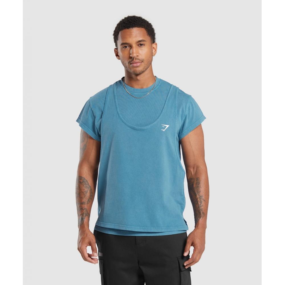 

Gymshark Washed Double Layer T shirT Terrace Blue A5a1m Ucf5 XS