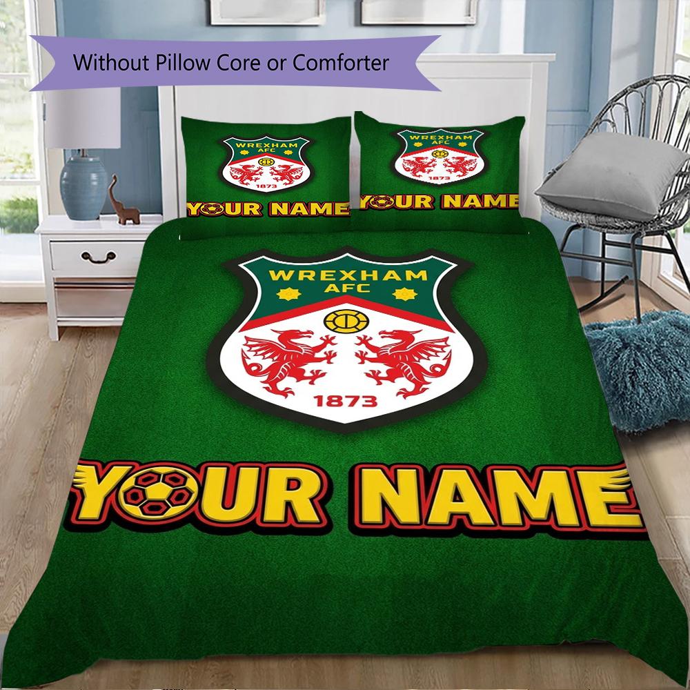 Custom Name Wrexham AFC Pattern Bedding uilt Set uilt Cover Pillowcase Home Decoration Birthday Gift (1*duvet cover+2*pillowcase without core)