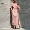 Summer Maxi Dress Women One Shoulder Long Dress, Solid Color Tie Waist Side Split Casual Party Sleeve for Dresses