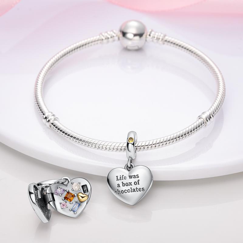 Original Charms Copper Chocolate Heart-Shaped Box Pendants Fit Charms Plata Bracelets For Women Women Jewelry Making Diy