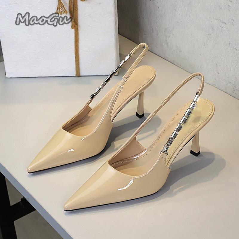 

Fashion Pointed Toe High Heels 2025 New Slingback Elegant Shallow Party Dress Shoes for Woman 8CM Stiletto Dating Pumps Patent Leather 40 хаки