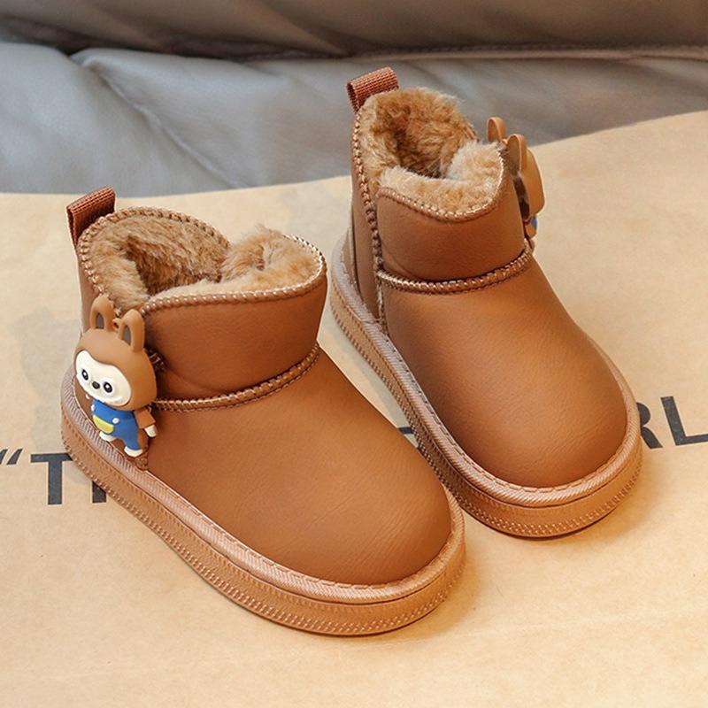 Girls' Warm Snow Boots Winter Thickened Short Boots with Fur Trim Non-slip Soft Sole Cotton Shoes