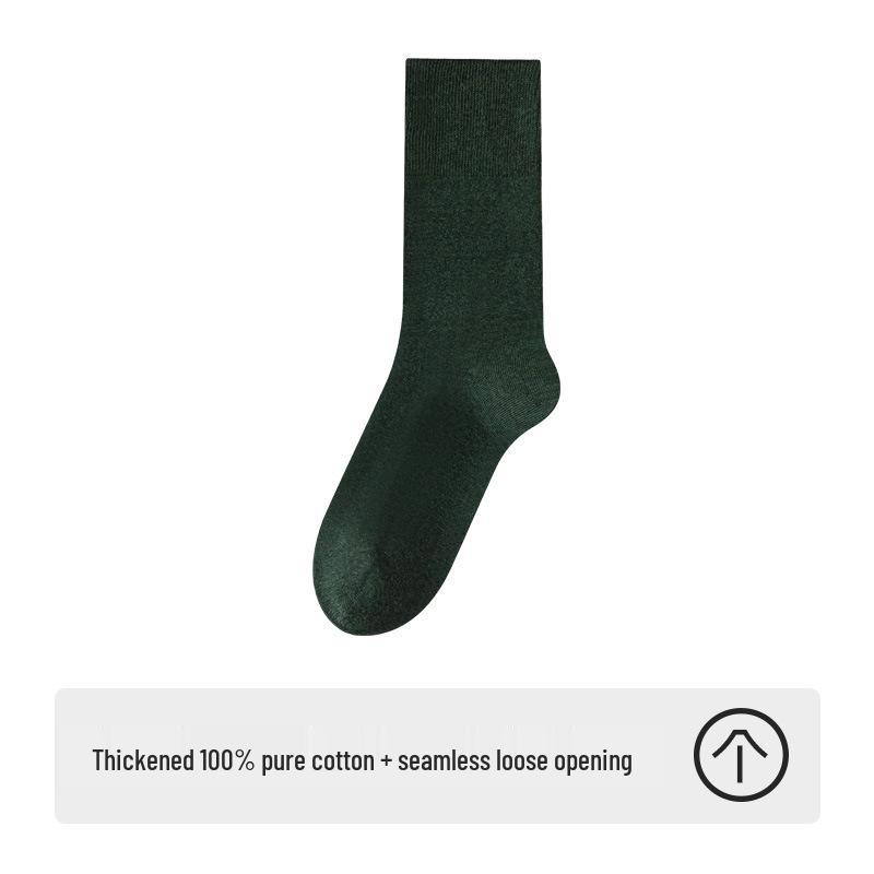 Men's Thickened Pure Cotton Knee-High Socks - Autumn/Winter Style, Loose Fit, Solid Color, Anti-Odor, Warm and Comfortable.