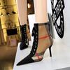 Damen Mode Stiefel Neu Party Knöchel Stiefel Schnürung 8CM Stiletto Koreanische Version Mode Spitze Trend Damenschuhe