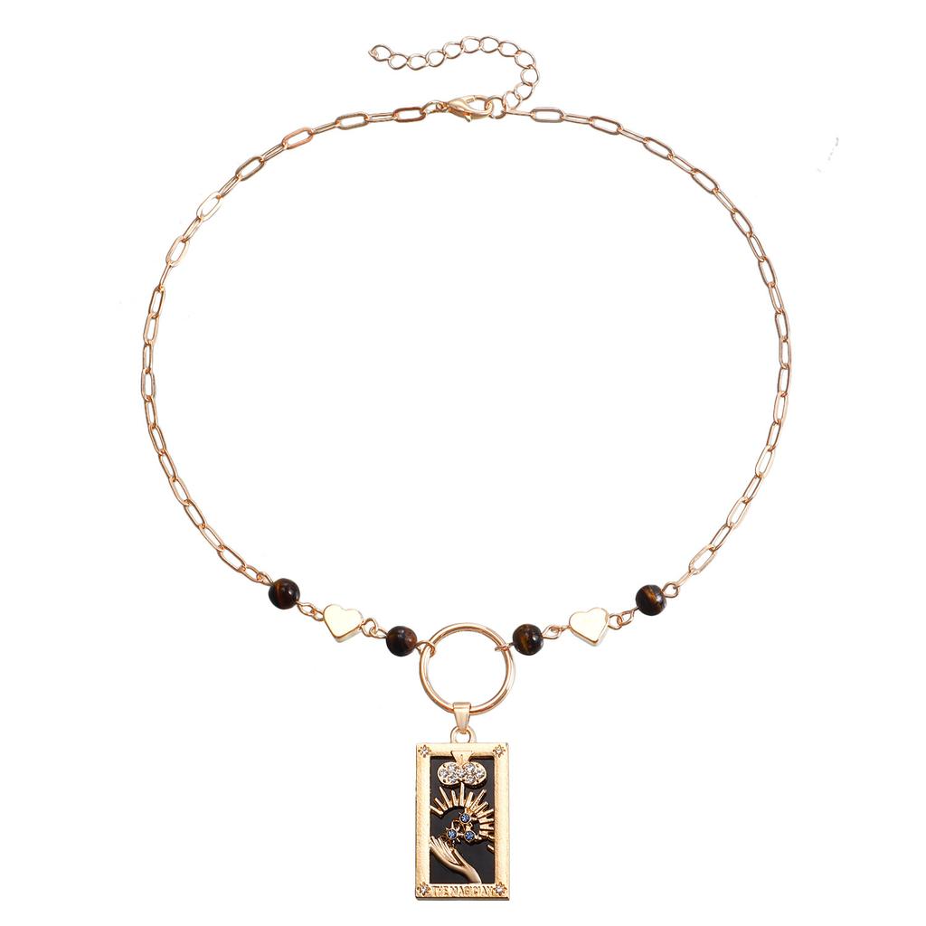 European and American ins retro popular hot-selling pendant jewelry, simple love rectangular tarot necklace sweater chain