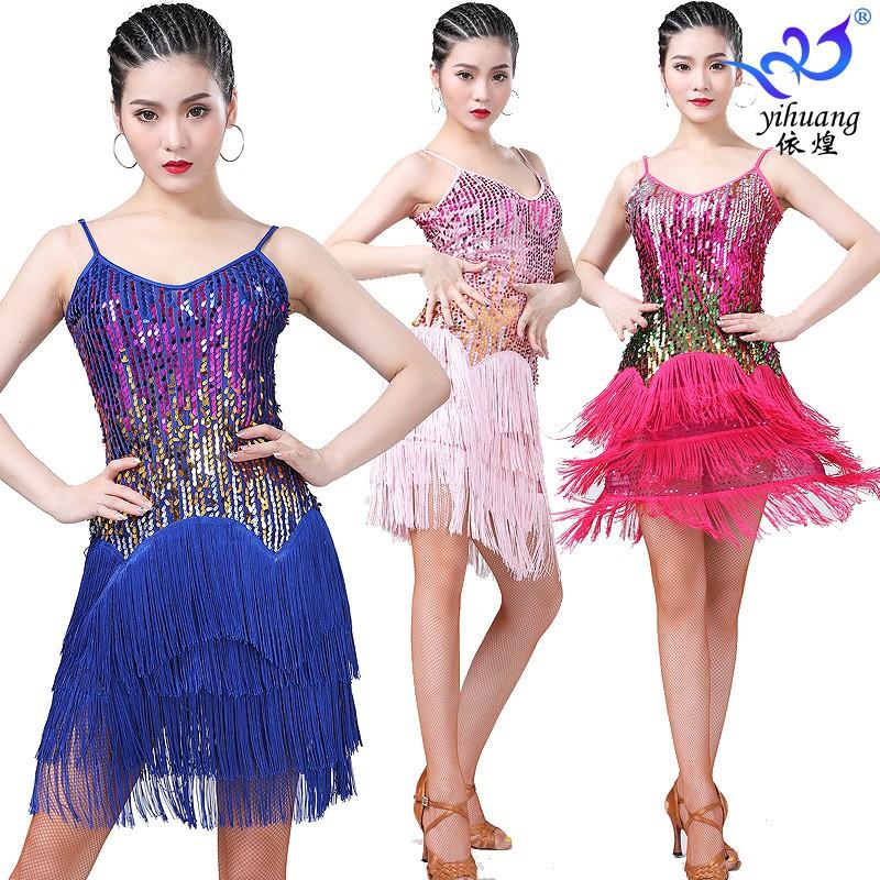 Latin Dance Dress Sequined Fringe Stage Performance Costume Women