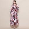 Spring Vintage Floral Maxi Dresses for Women Runway Cross V-Neck Long Lantern Sleeve Sashes Beach Holiday Dress Boho Robe