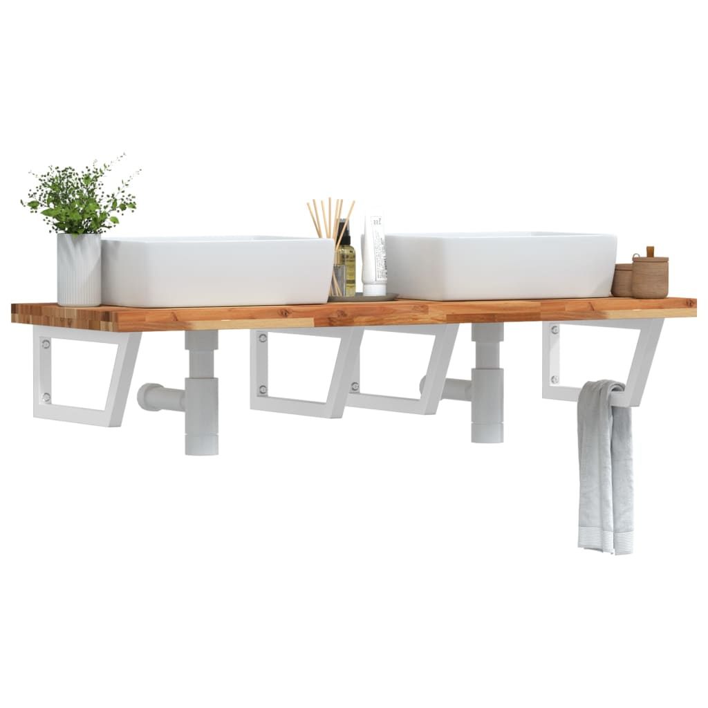 Vidaxl Wall Shelf Under Sink, Steel and Solid Acacia Wood
