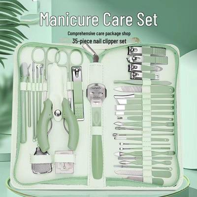 35-Piece Stainless Steel Manicure Set with Hawkbill and Diagonal Nail Clippers