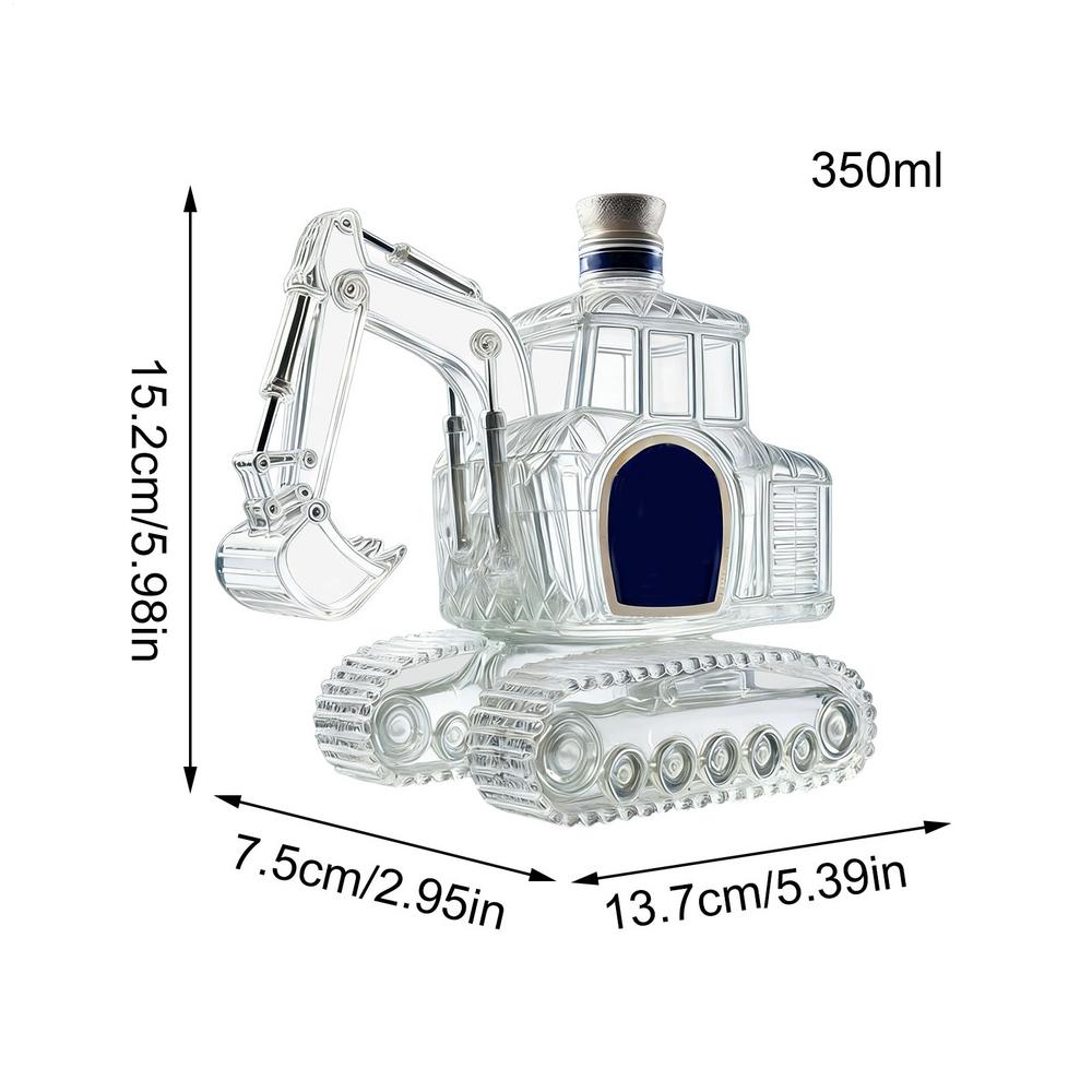 Liquor Decanter 350ml Excavator Shaped Glass Bottle Liquor Creative Whiskey Glass Decanter for Bourbon Home Bar Fathers Birthday