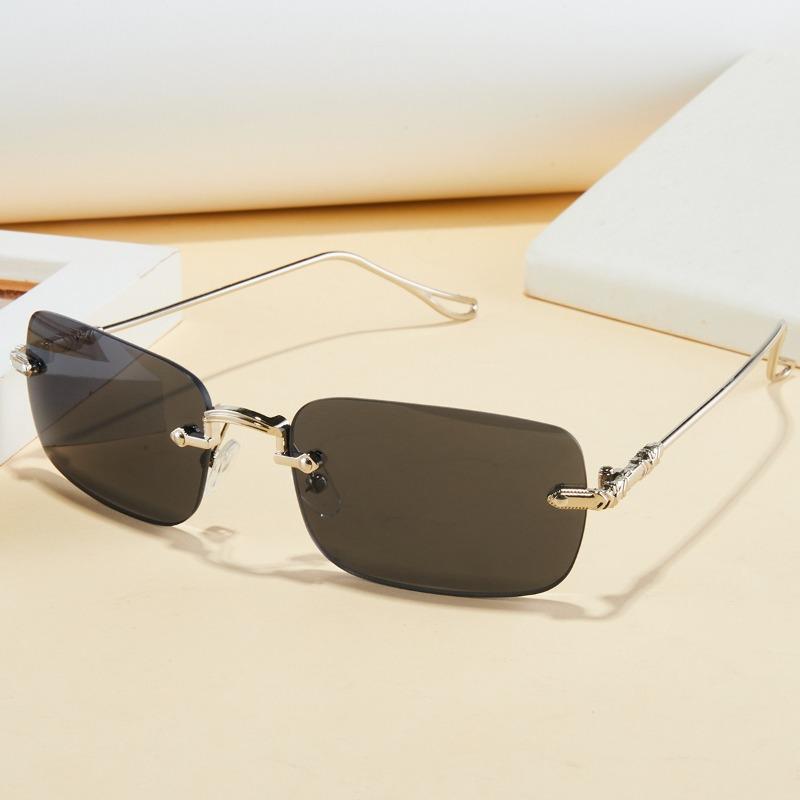 Men's Metal Frameless Sunglasses Square Retro Metal Bracket Small Frame Trimmed Y2K Sunglasses Trendy Street Photography