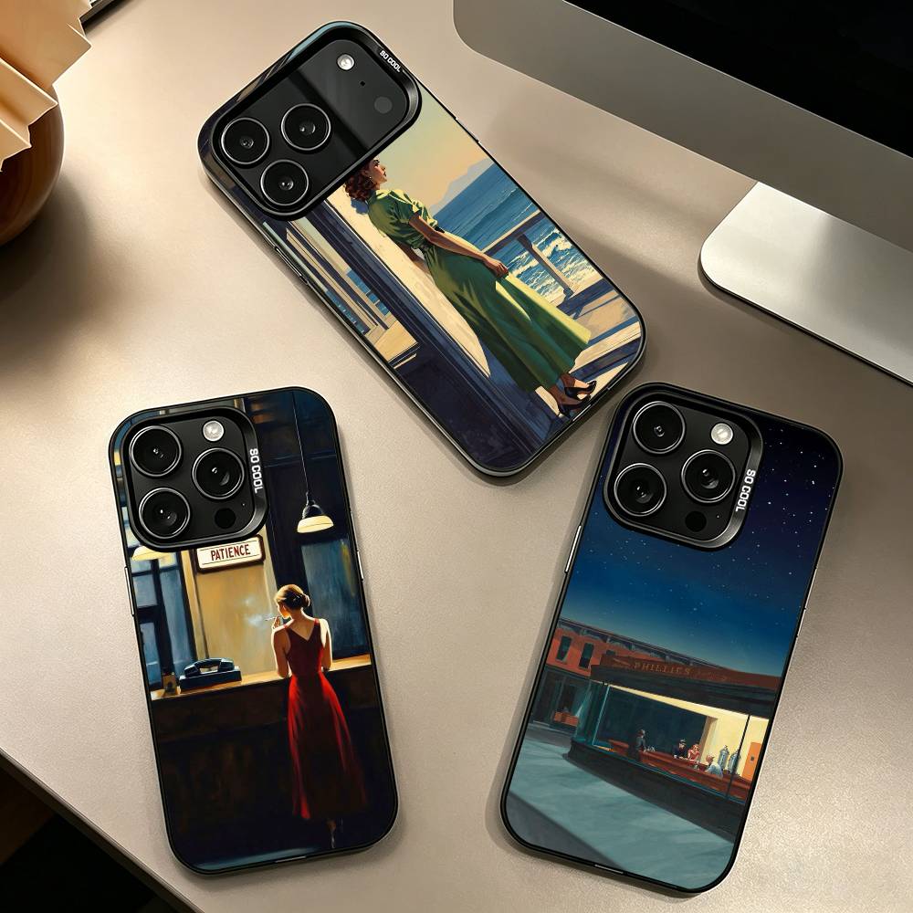 E-edward H-hopper Art Phone Case For iPhone 17,16,15,14,13,12,11 Plus,Pro Max,XS,Colorful Silver Phone Case Funda Cover