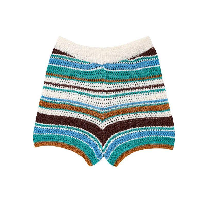 

Color Stripe Polo Shirt Slim fit Slimming Sweater Casual Knit shorts Set Knitted Shorts Set Green Stripe shorts L