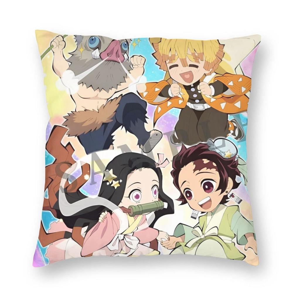 Demon Slayer Kimetsu No Yaiba Kissenbezug Weicher Polyester Kissenbezug Geschenk Kissenbezug Hülle Zuhause Reißverschluss cm