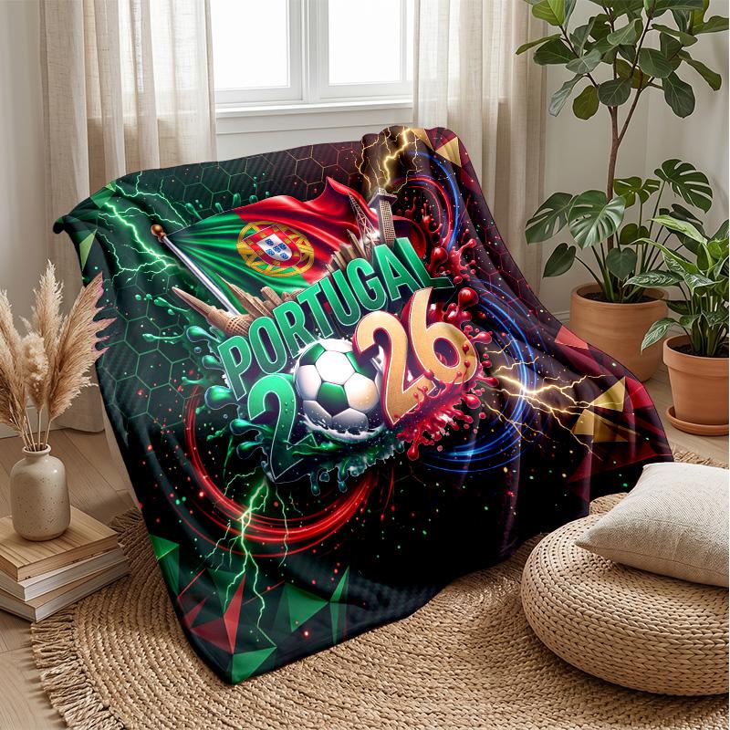 Portugal Football Printed Flannel Blanket Skin Friendly Warm Decorative Throw for Indoor Couch Bed Daily Use