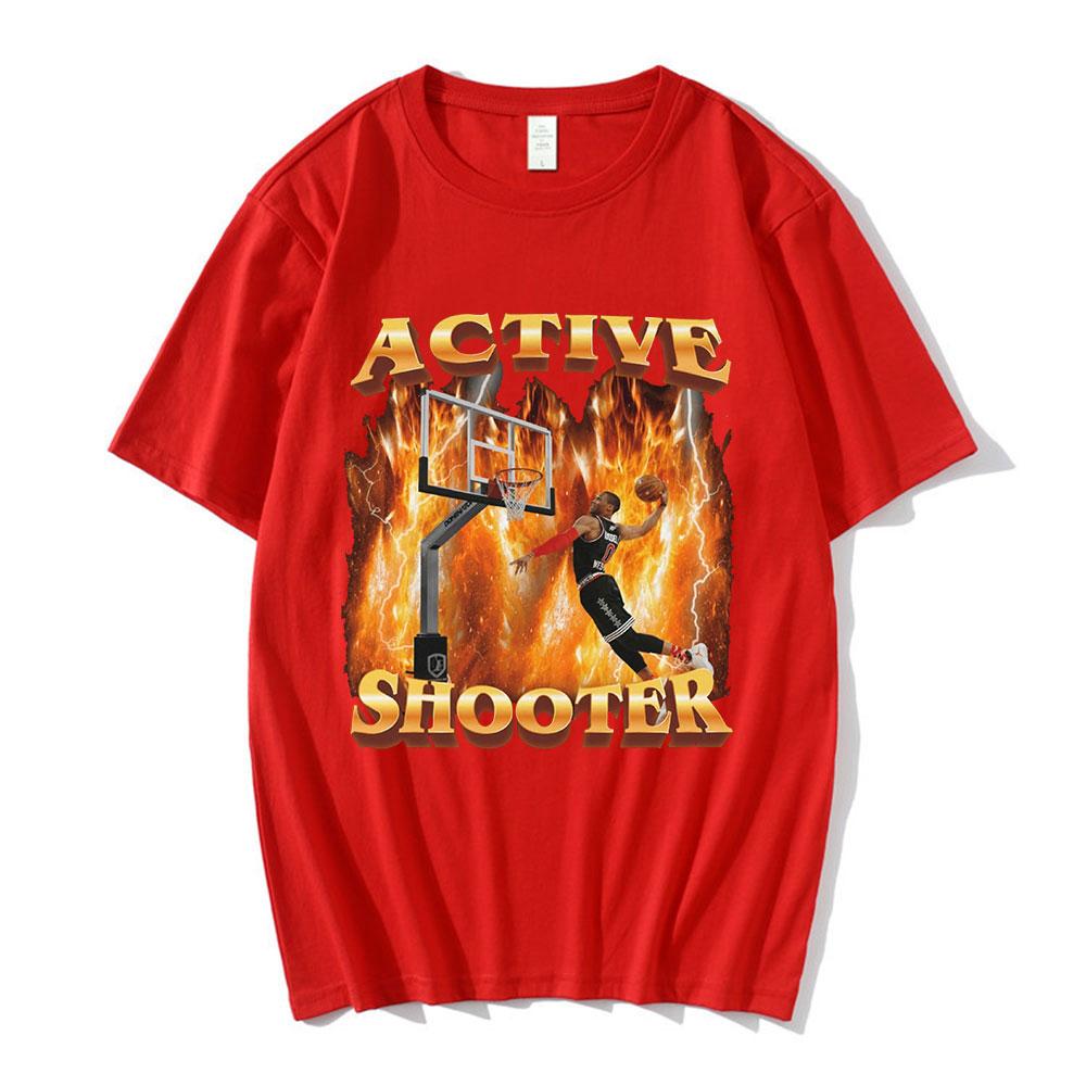 Tričko s vtipným memem Active Shooter Pánská móda Vintage Trička s krátkým rukávem Bavlna Ležérní Oversized Harajuku Trička