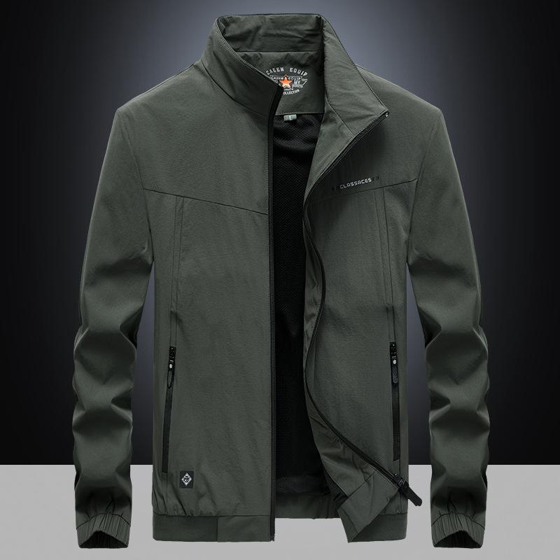 Spring New Men's Outdoor Casual Stand-up Collar Jacket, Youth Large Size Solid Color Elastic Jacket