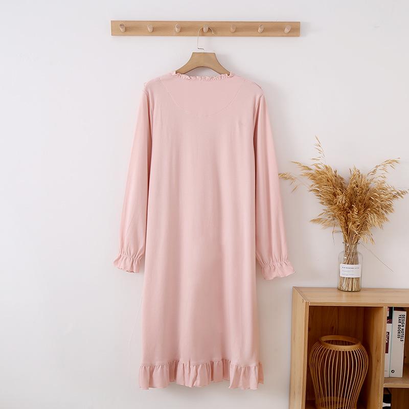 New Spring and Summer Women's Long Skirt 100%cotton Long-sleeved Skirt Dress Sweet Embroidered Nightdress Home Clothes Sleepwear