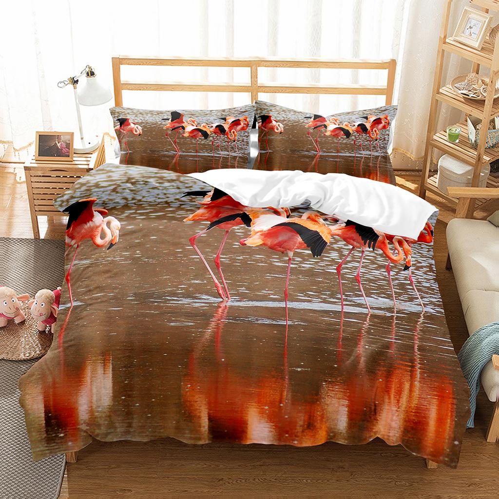 Flamingo-Bettbezug-Set, Wildtiere, Polyester, Bettbezug, Doppelbettgröße, für Kinder, Teenager, Erwachsene, Schlafzimmer-Dekor, Bettwäsche-Set