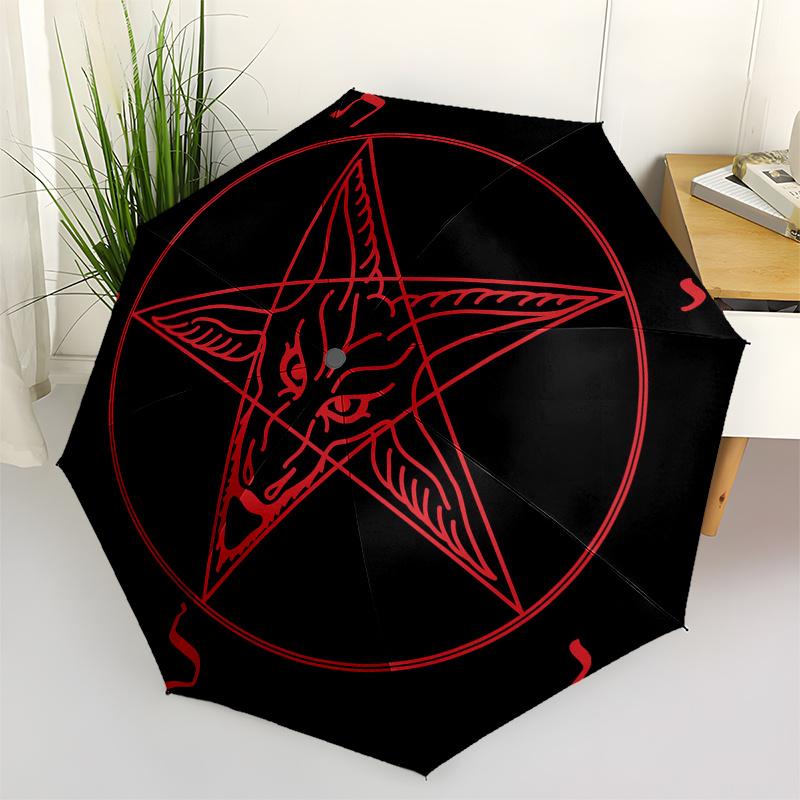 Devil's Triangle: Red Ink Symbol on Black BackgroundUmbrella, Portable 3-Fold Compact Umbrella,Christmas Gift ES489