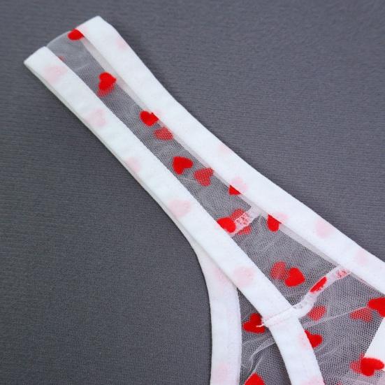 Men Thong Low Waist Perspective Design Breathable Panties Heart Pattern Briefs Mesh Romantic Valentine Day Briefs