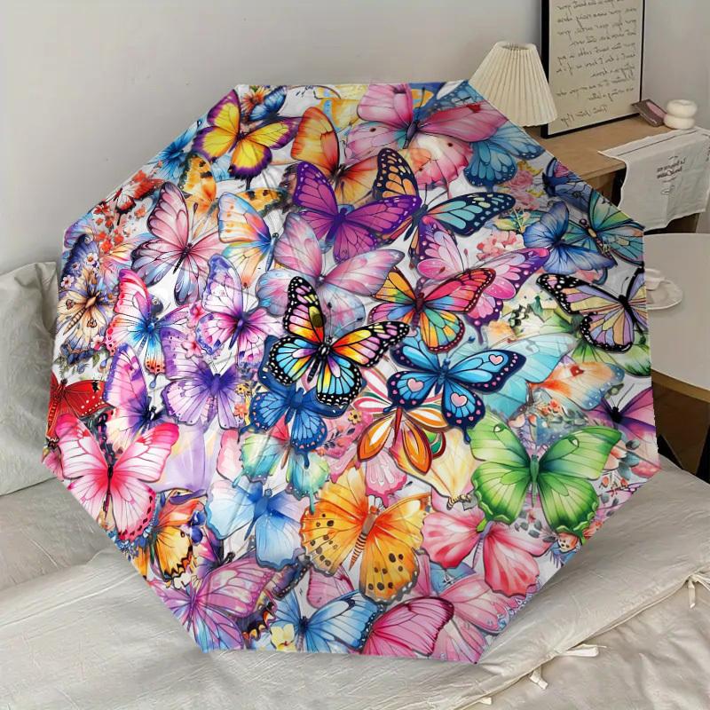 1PC Butterfly Mandala Pattern Small Travel Automatic Folding Umbrella, Compact Windproof Umbrella, Automatic Open/Close ,Gift-091559