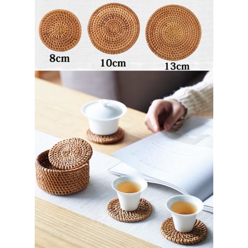 Homehalo Ata Coasters, Round, Set of 6, Waterproof, with Storage Case, Non-Slip, Insulated Tea Pads for Tea, Alcohol, and Coffee, Handmade Natural Coa