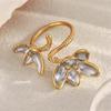 Modern Two Tone Flower Ring Open Design Allergy Proof Stainless Steel Jewelry Artistic Open Band Ring Gift For Her