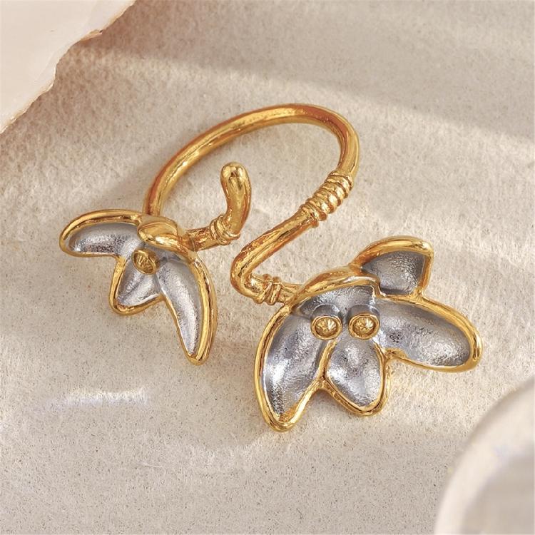 Modern Two Tone Flower Ring Open Design Allergy Proof Stainless Steel Jewelry Artistic Open Band Ring Gift For Her