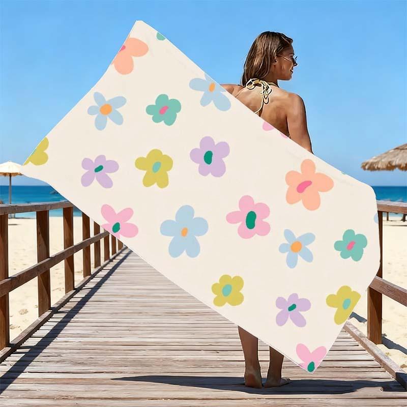 Flower Wallpaper Beach Towel, Holiday Beach, Stain and Sand Resistant, Quick-Dry, Travel, Swimming Multi-Purpose Beach Towel