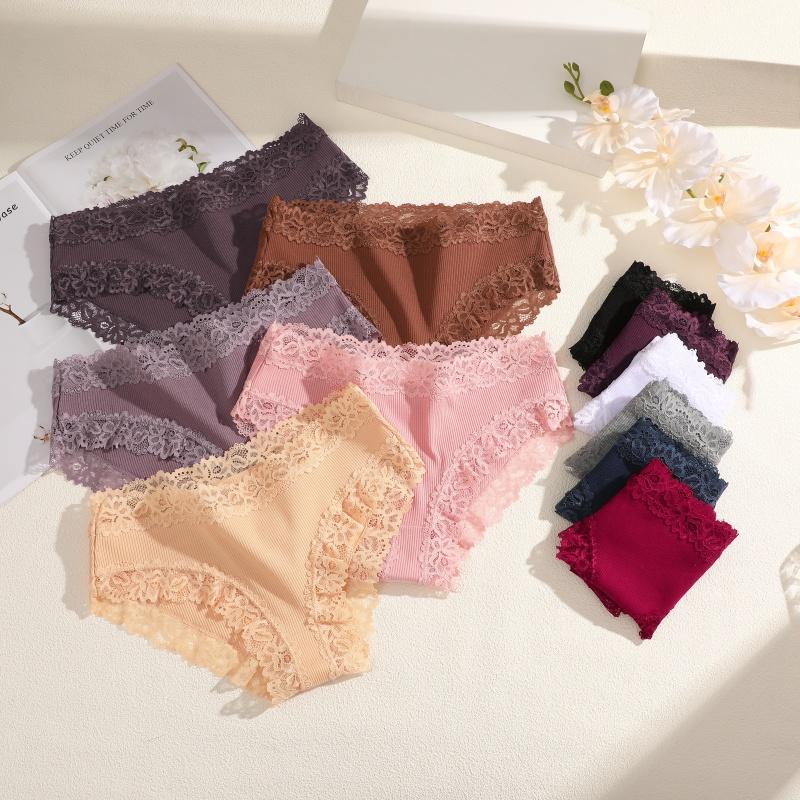 Damen Nahtlose Baumwollhöschen Sexy Spitze Einfarbige Hohe Taille Elastische Unterwäsche Hohe Qualität Atmungsaktive Intimpflege Lingerie